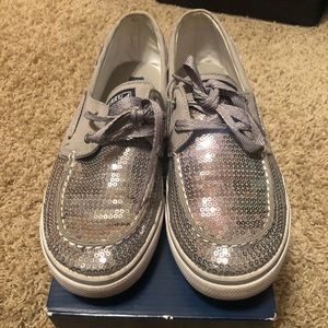 Silver/Gray Sequins Kids Sperry Top-Siders 6 youth